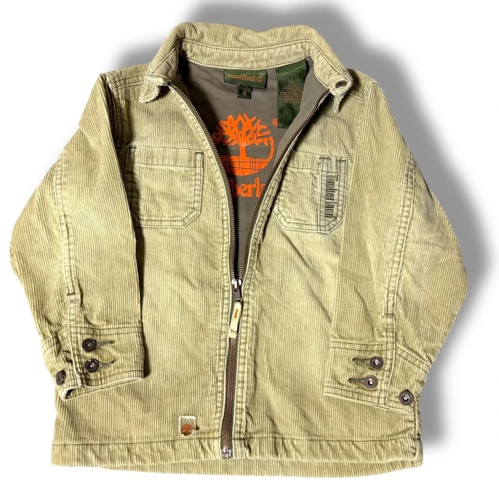 Y2K Timberland Corduroy Jacket 73 Graphic‎ Full Zip Tan Size 4 Grunge